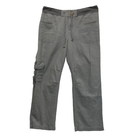 Soft Surroundings Pants - SOFT SURROUNDINGS Pants Women L Linen Blend Gray Elastic Waist Draw String Cargo